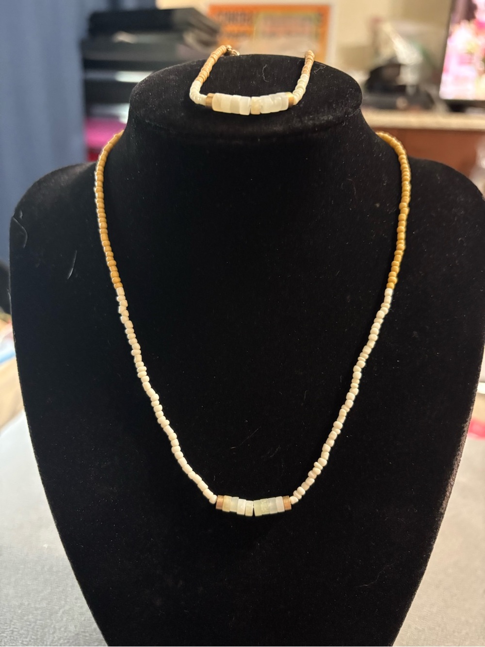 Plunder Brown White Beaded Natural Stone Necklace Bracelet Set